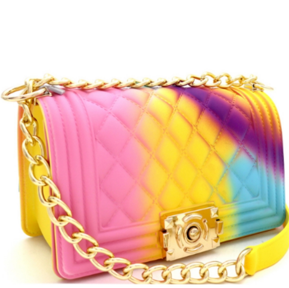 Multicolored Embossed Jelly Medium Shoulder Bag
